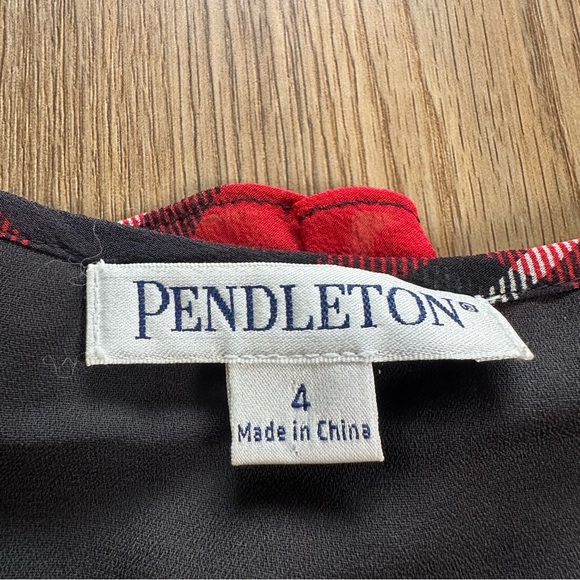 Pendleton Long Sleeve 100% Silk Blouse Button Ruffle Tartan Red Plaid Size 4 NEW - Picture 2 of 16